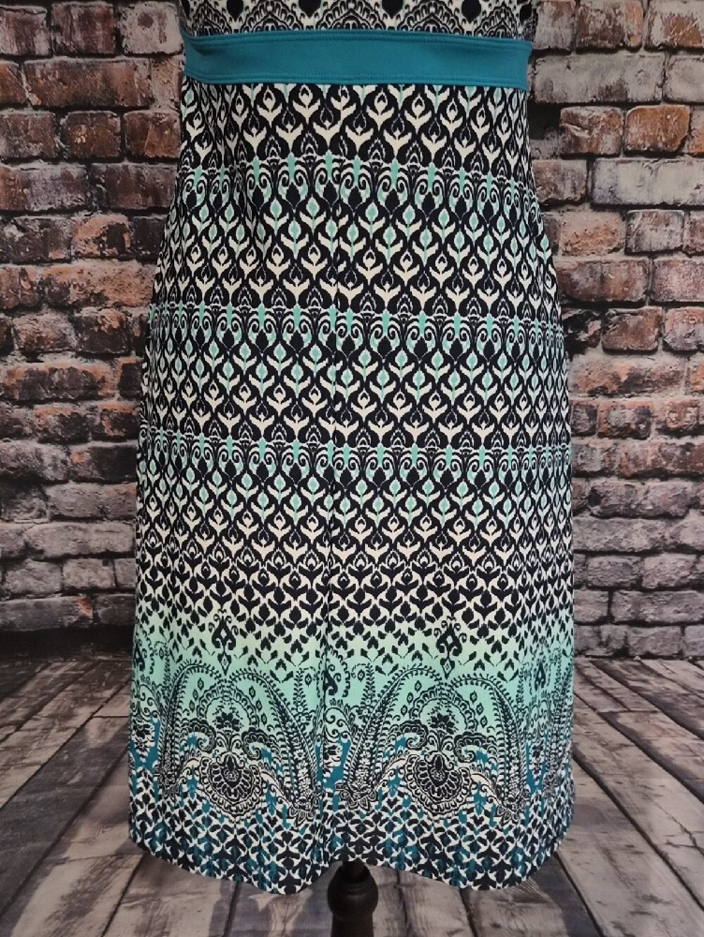 Athleta Teal Patterned Spaghetti-Strap Mini Dress - Picture 8 of 8